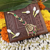 Vriksham Antique Finish Lakshmi Green Pear 1 Gram Gold Maang Tikka-G20344